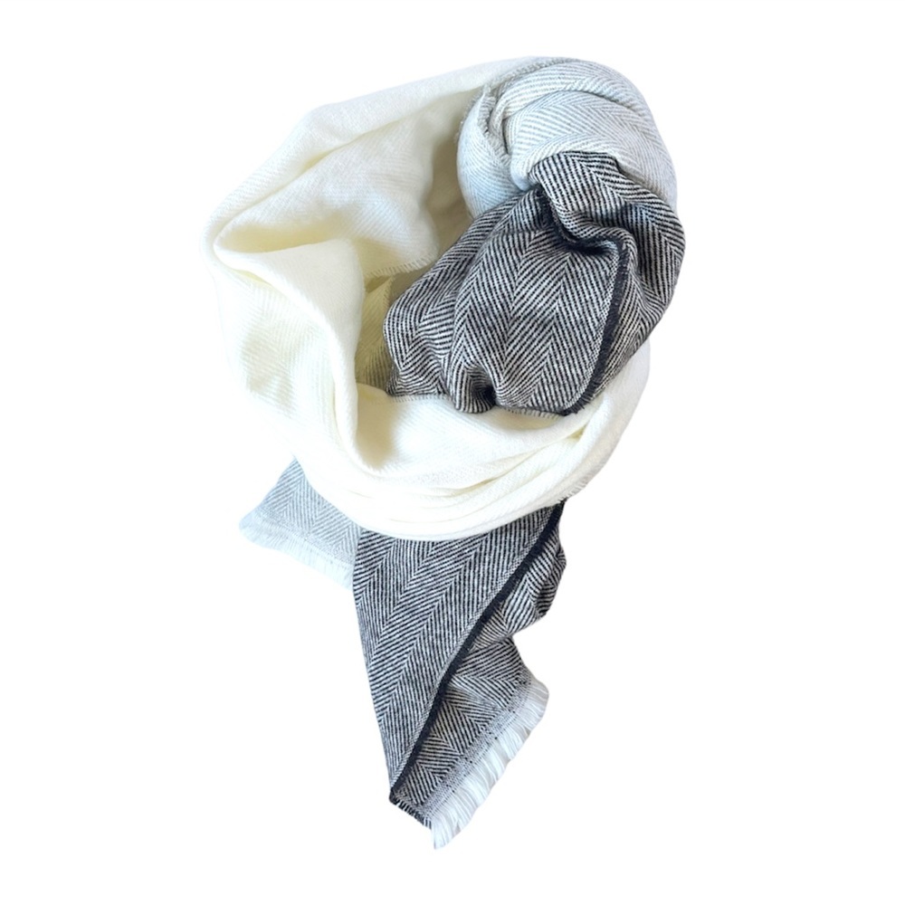 Oversized Gray and Ivory Winter Scarf